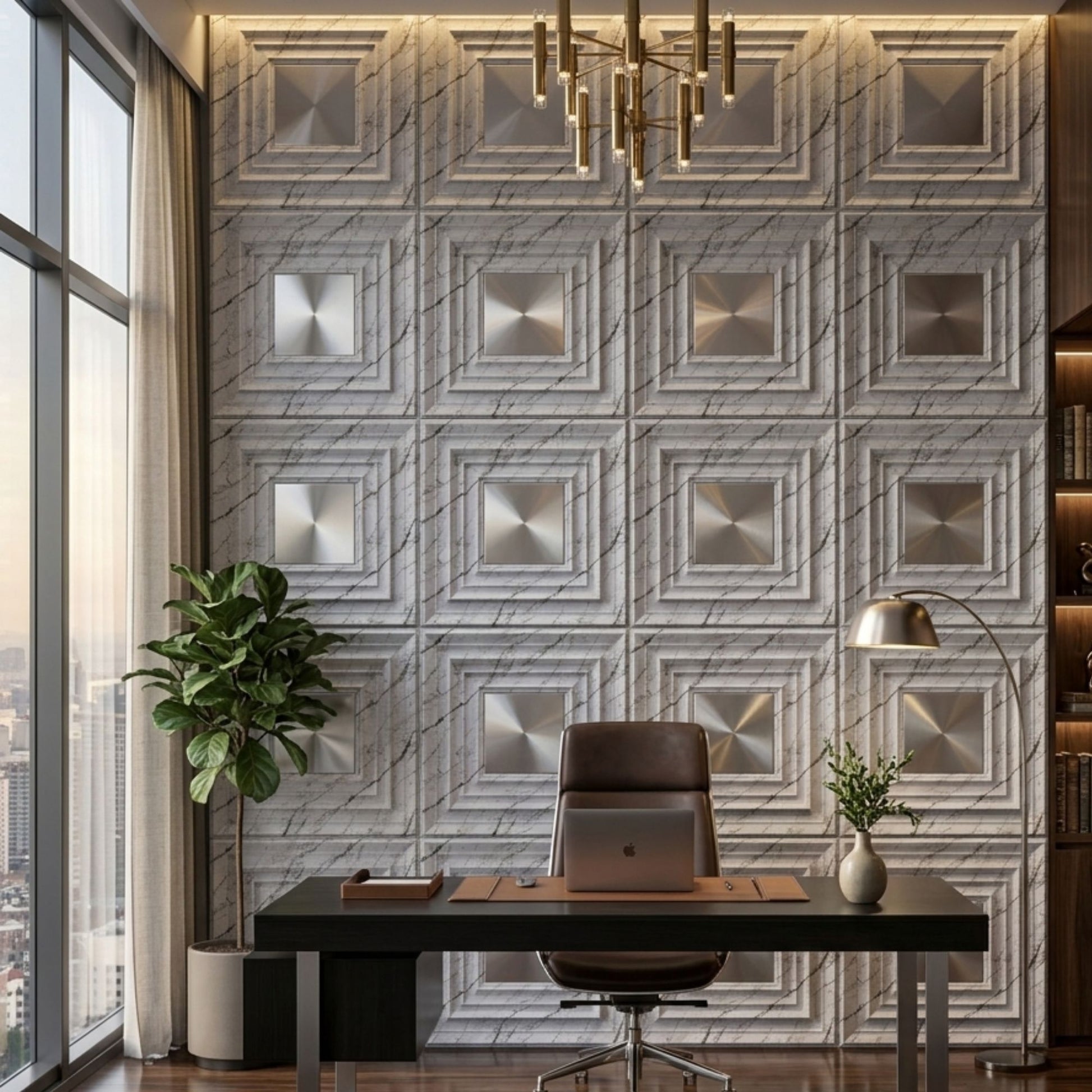 Imperial White Silver Accent Design Acrylic 3D Wall Panel-1