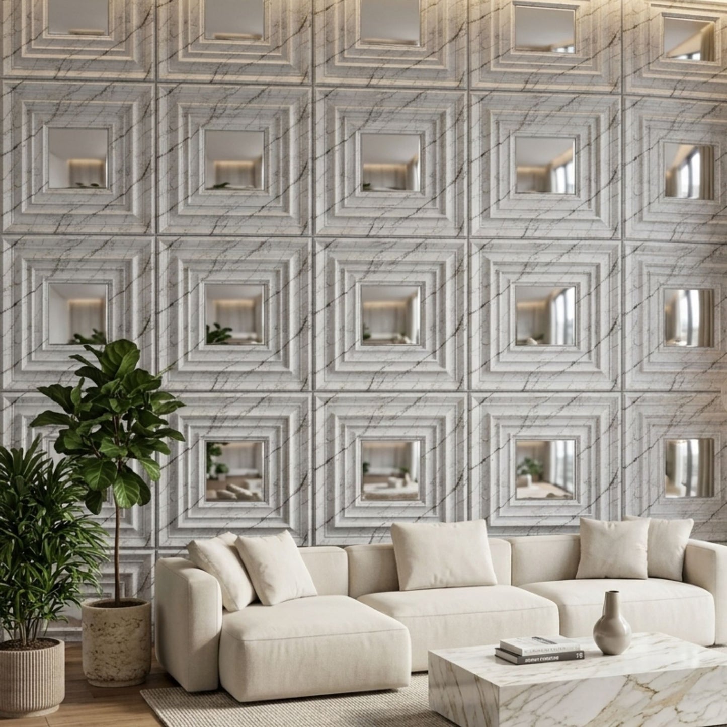 Imperial White Silver Accent Design Acrylic 3D Wall Panel-2