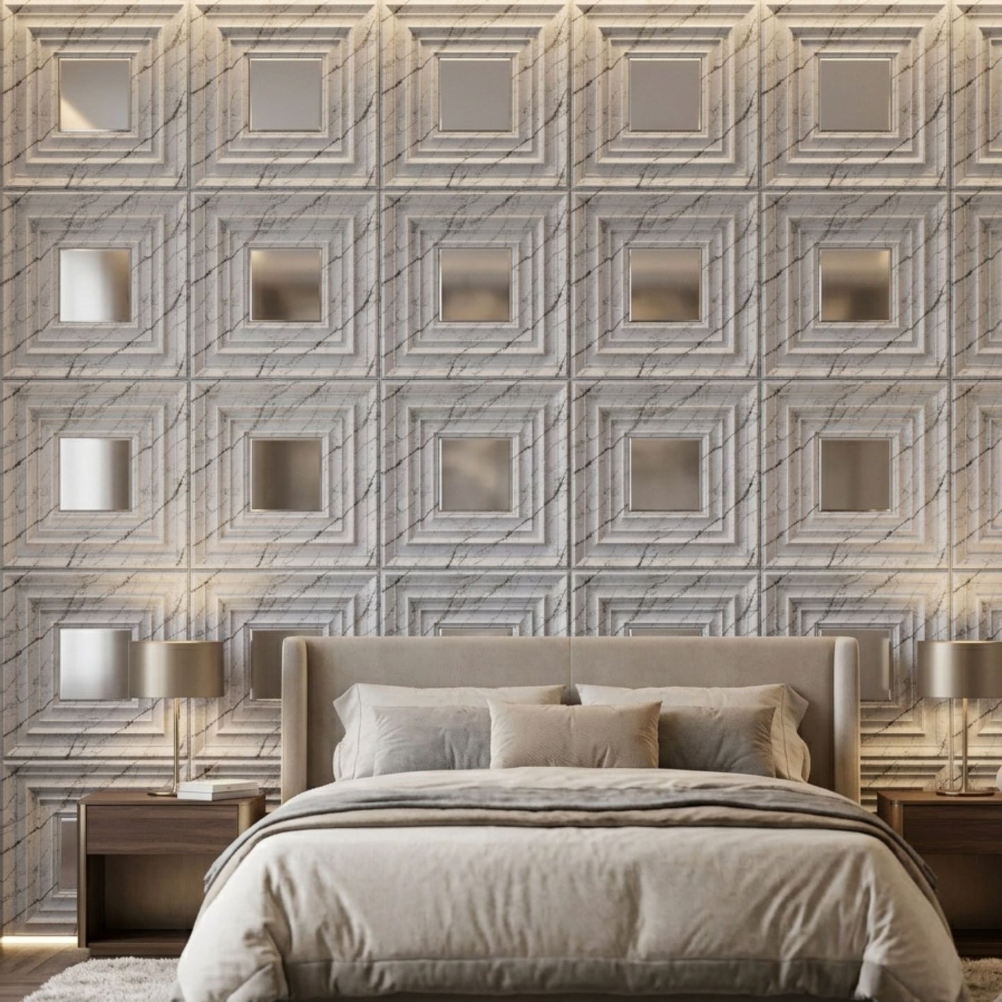 Imperial White Silver Accent Design Acrylic 3D Wall Panel-3