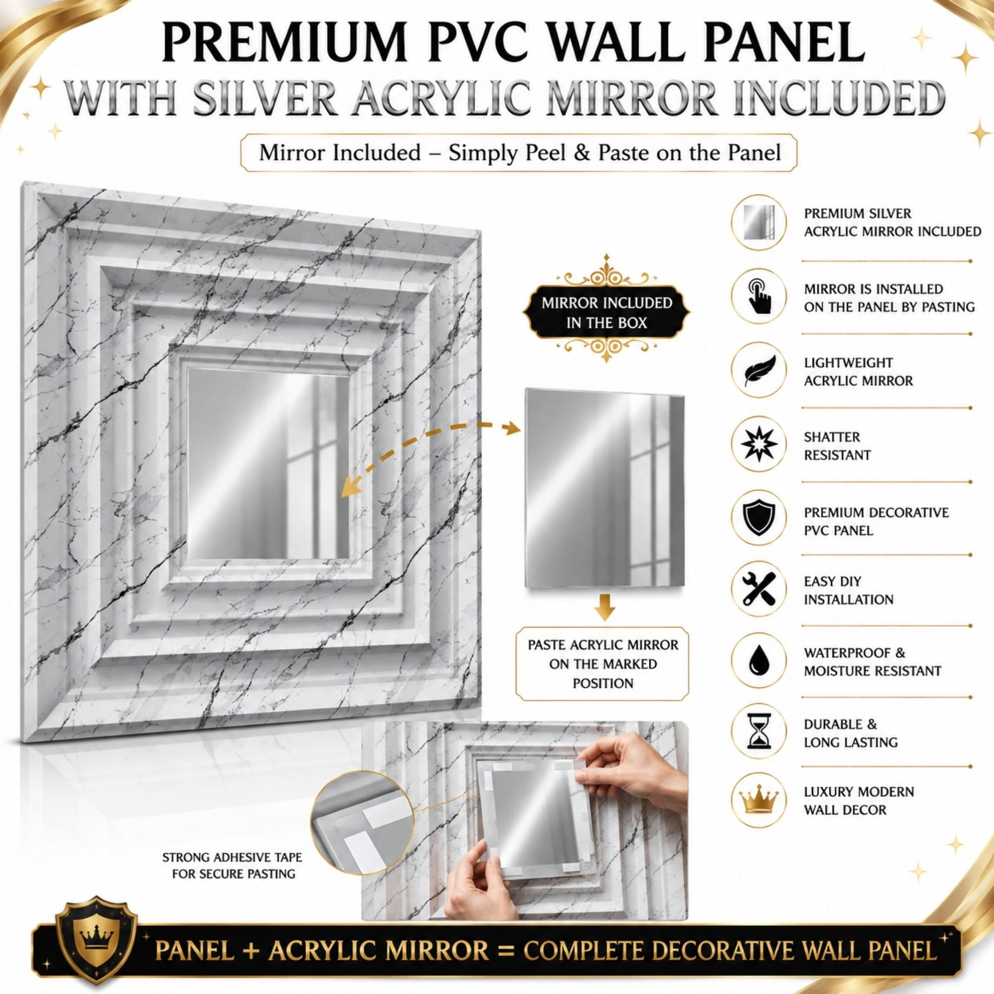 Imperial White Silver Accent Design Acrylic 3D Wall Panel-6