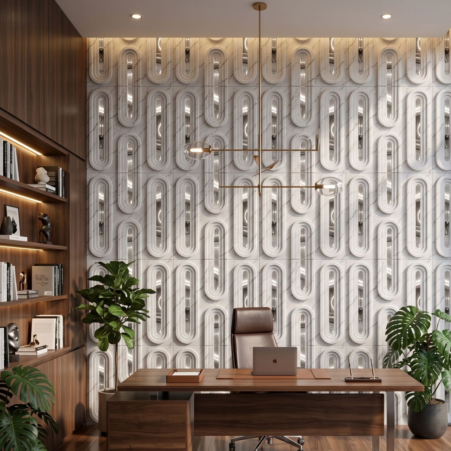 Imperial White Silver Acrylic Loops Design 3D Wall Panel-1