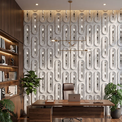 Imperial White Silver Acrylic Loops Design 3D Wall Panel-1