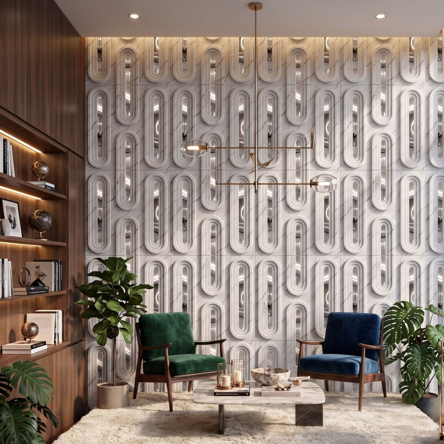 Imperial White Silver Acrylic Loops Design 3D Wall Panel-2