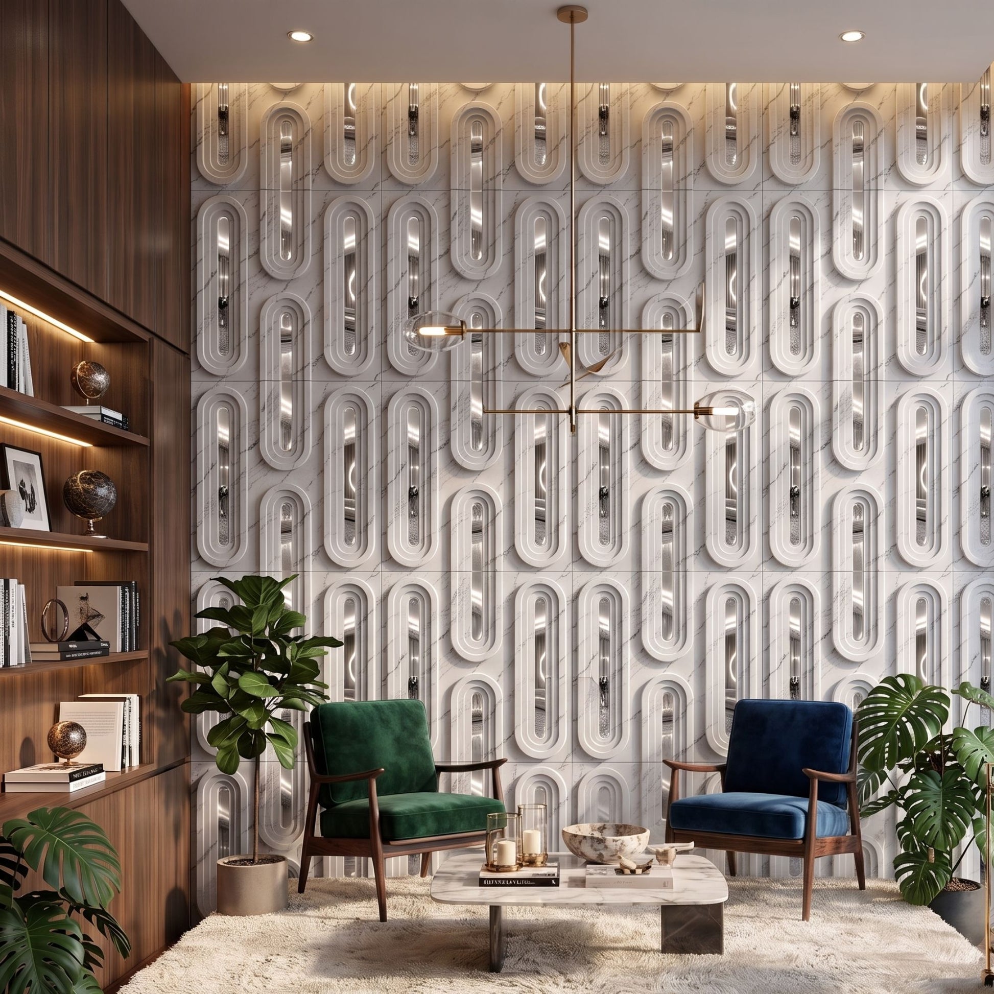 Imperial White Silver Acrylic Loops Design 3D Wall Panel-2