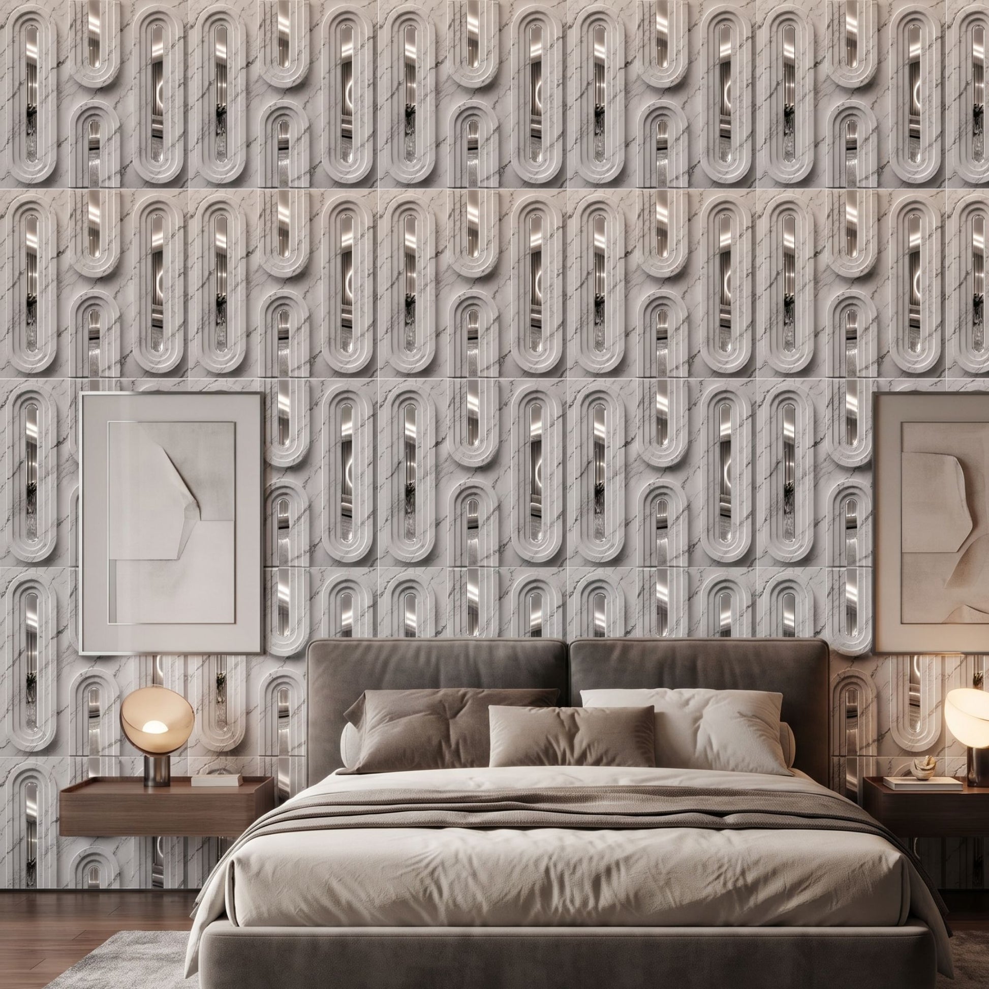 Imperial White Silver Acrylic Loops Design 3D Wall Panel-3
