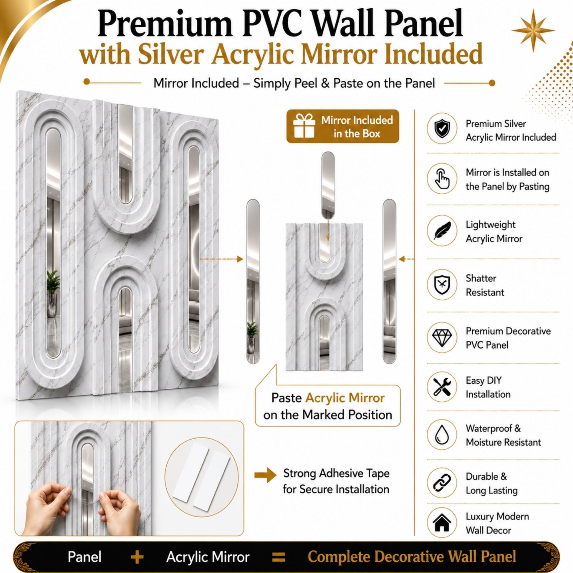 Imperial White Silver Acrylic Loops Design 3D Wall Panel-5