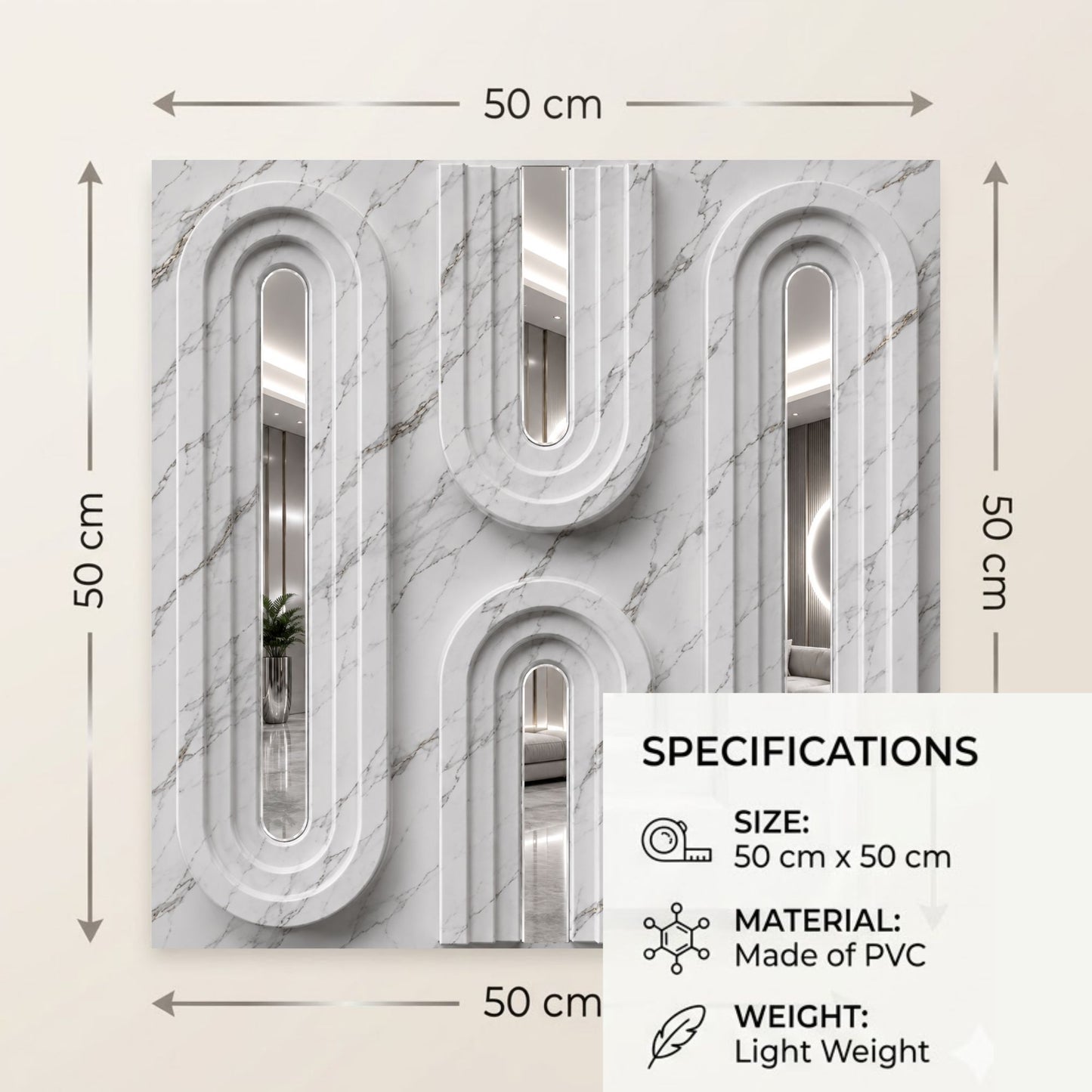 Imperial White Silver Acrylic Loops Design 3D Wall Panel-6