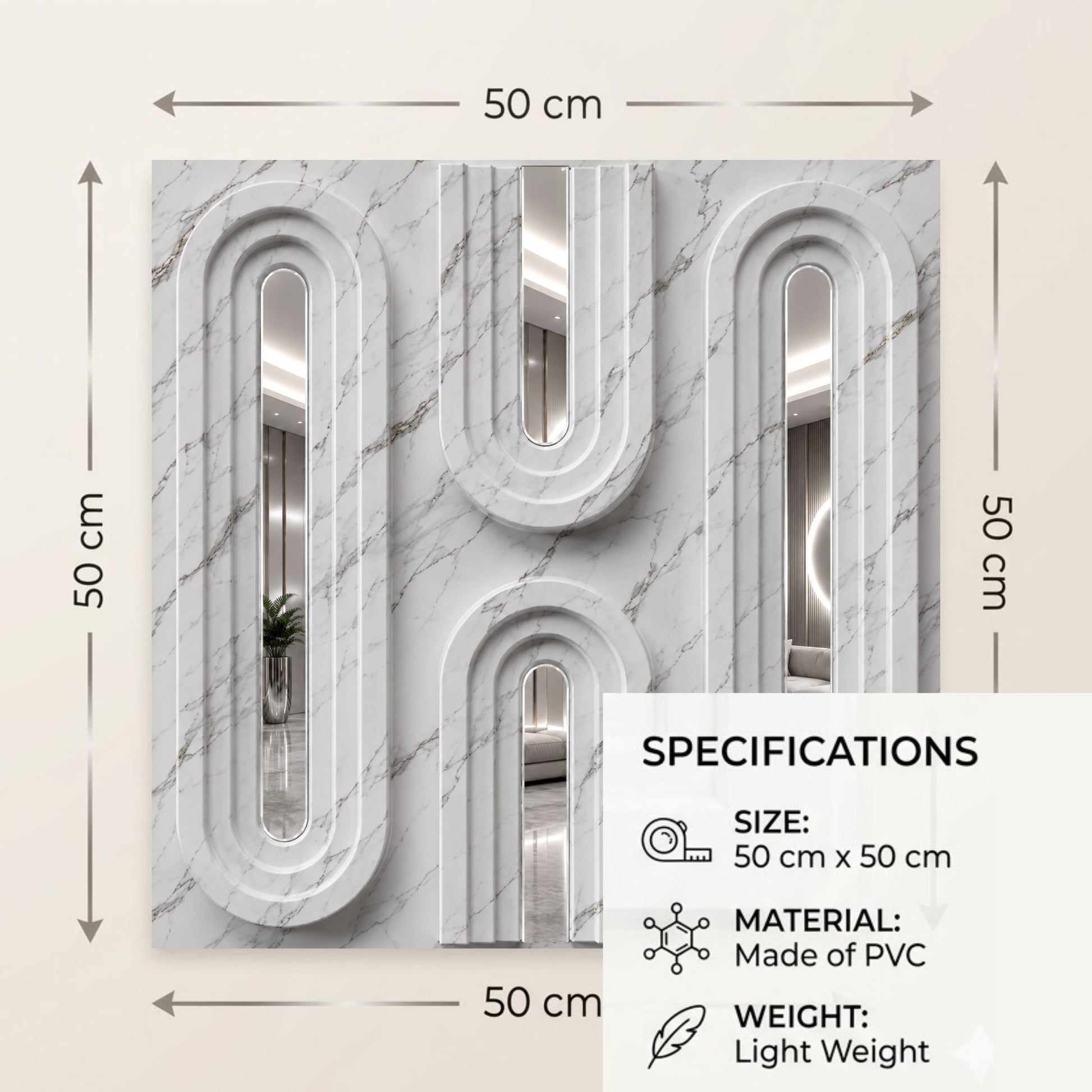 Imperial White Silver Acrylic Loops Design 3D Wall Panel-6