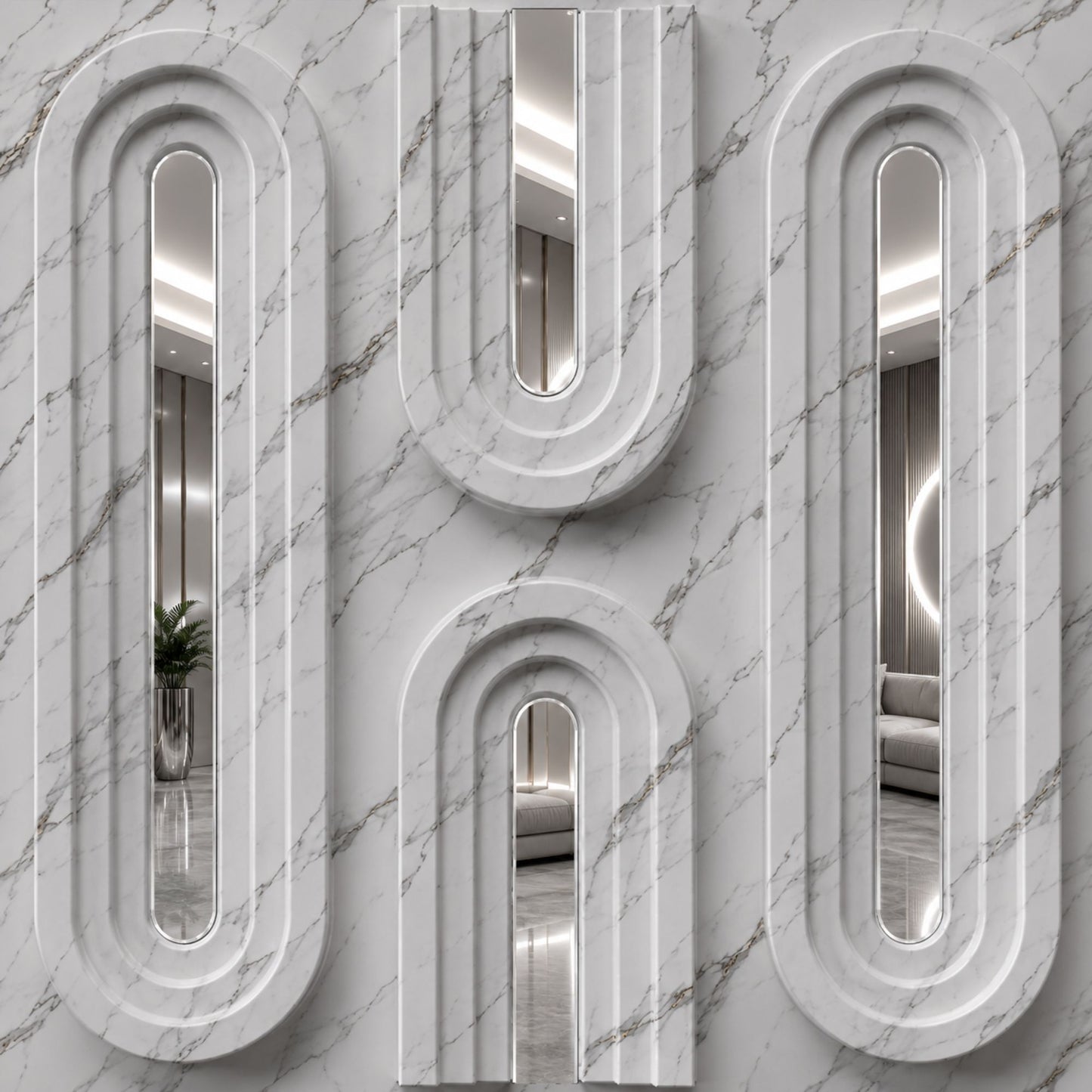 Imperial White Silver Acrylic Loops Design 3D Wall Panel