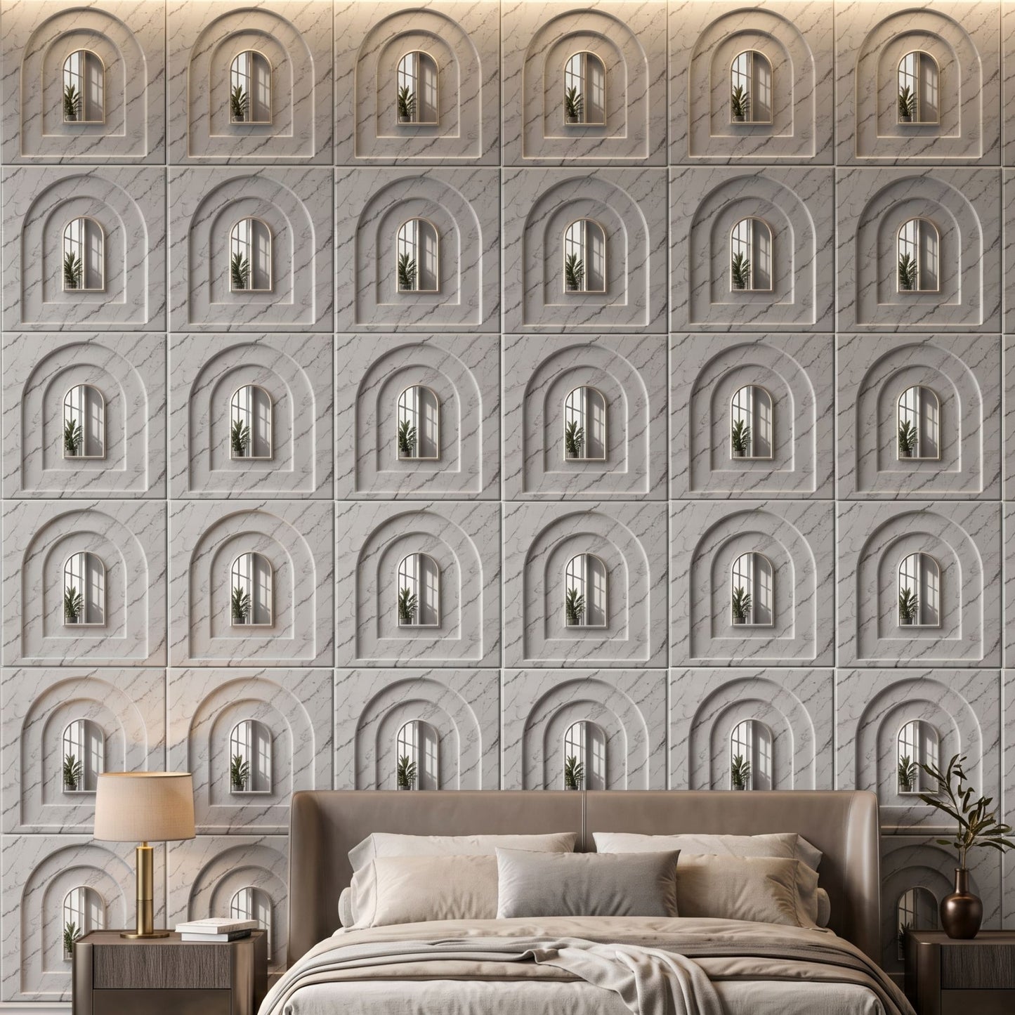 Imperial White Silver Archi Design Acrylic 3D Wall Panel-1
