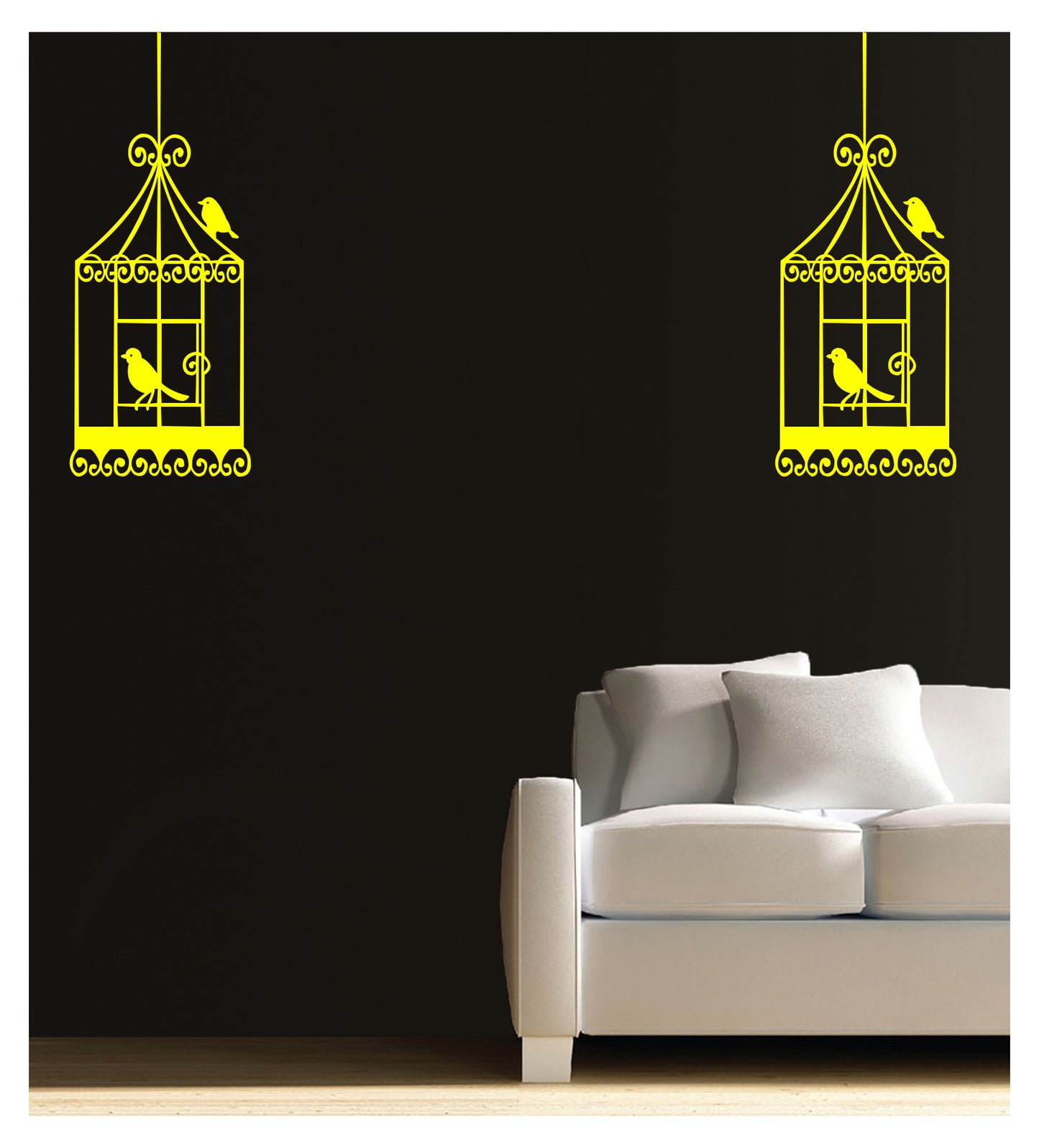 Birds with Cage Wall Design Stencil (KHS327)