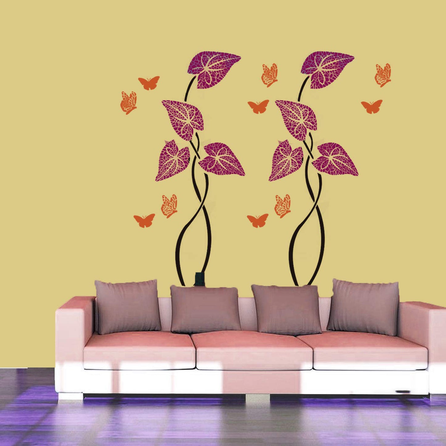 Creepers Leaf With Butterfly Wall Design Stencil (KHS404)