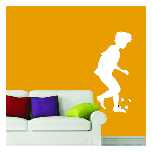 Boy Playing Football Wall Design Stencil (KHSNT134)