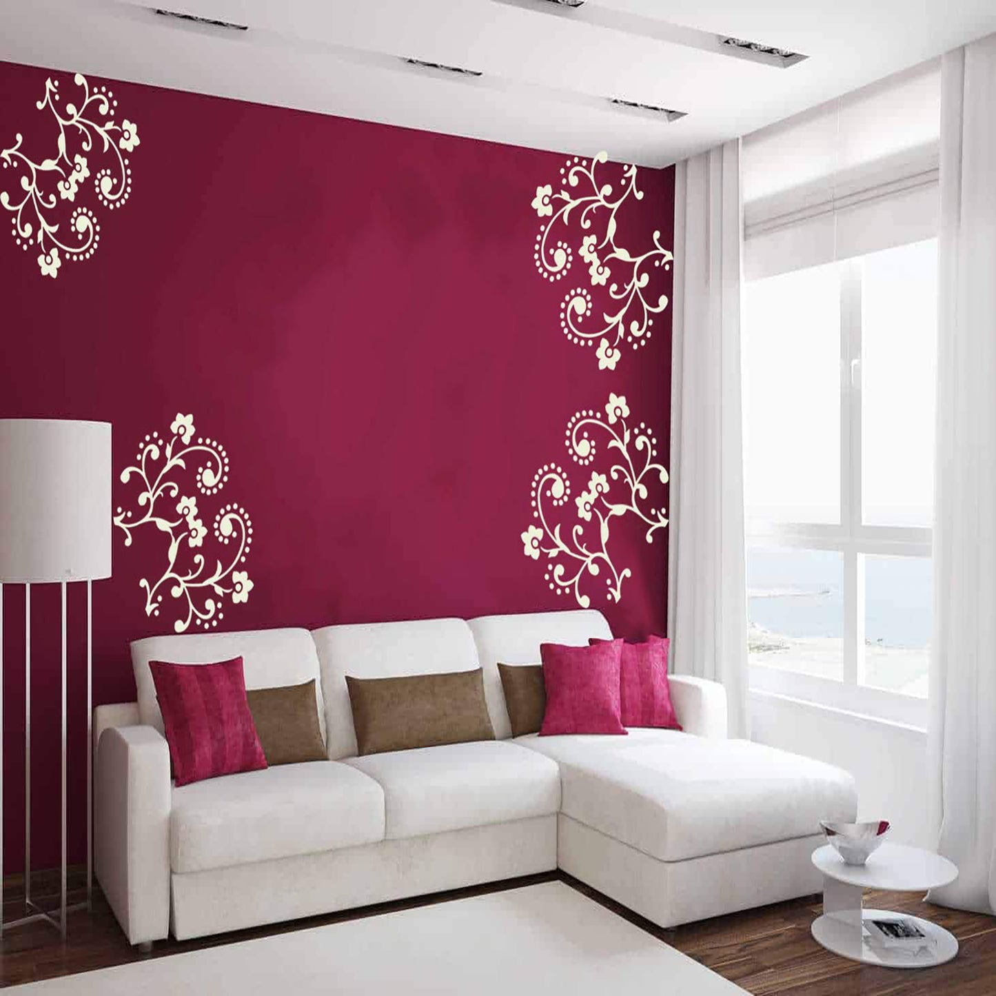 Swirl Floral Wall Design Stencil (KHSNT167)