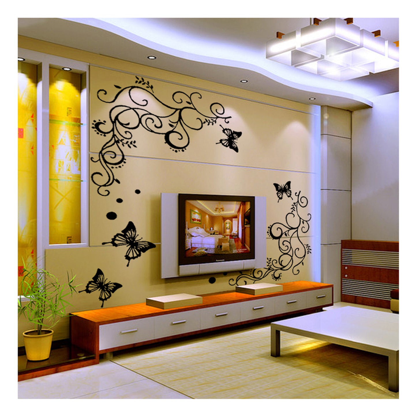 Spiral Design with Butterfly Wall Stencil (KHSNT361)