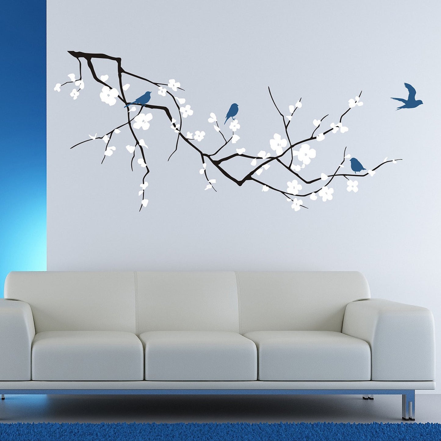 Birds On Flowers Wall Design Stencil (KHSNT370)