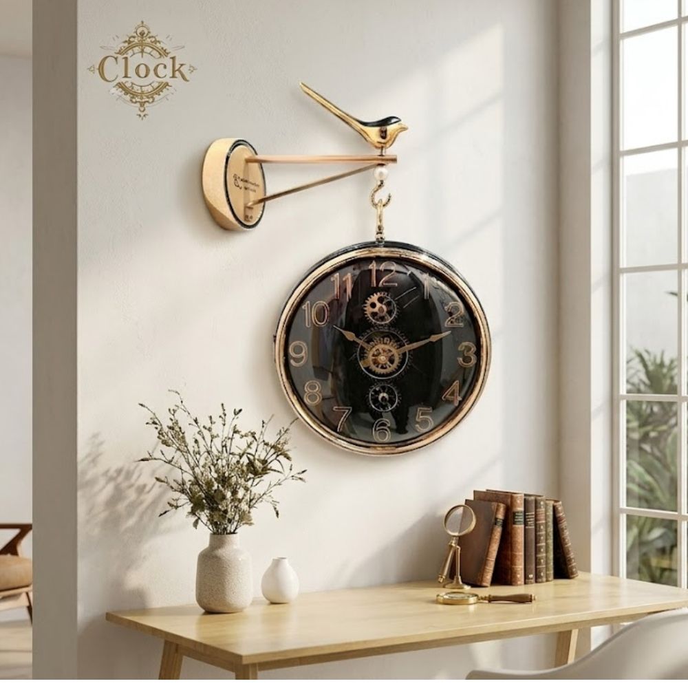 Luxury Green Dial Station Wall Clock with Golden Bird Hanging Bracket & Moving Gear Mechanism (Copy) (Copy)