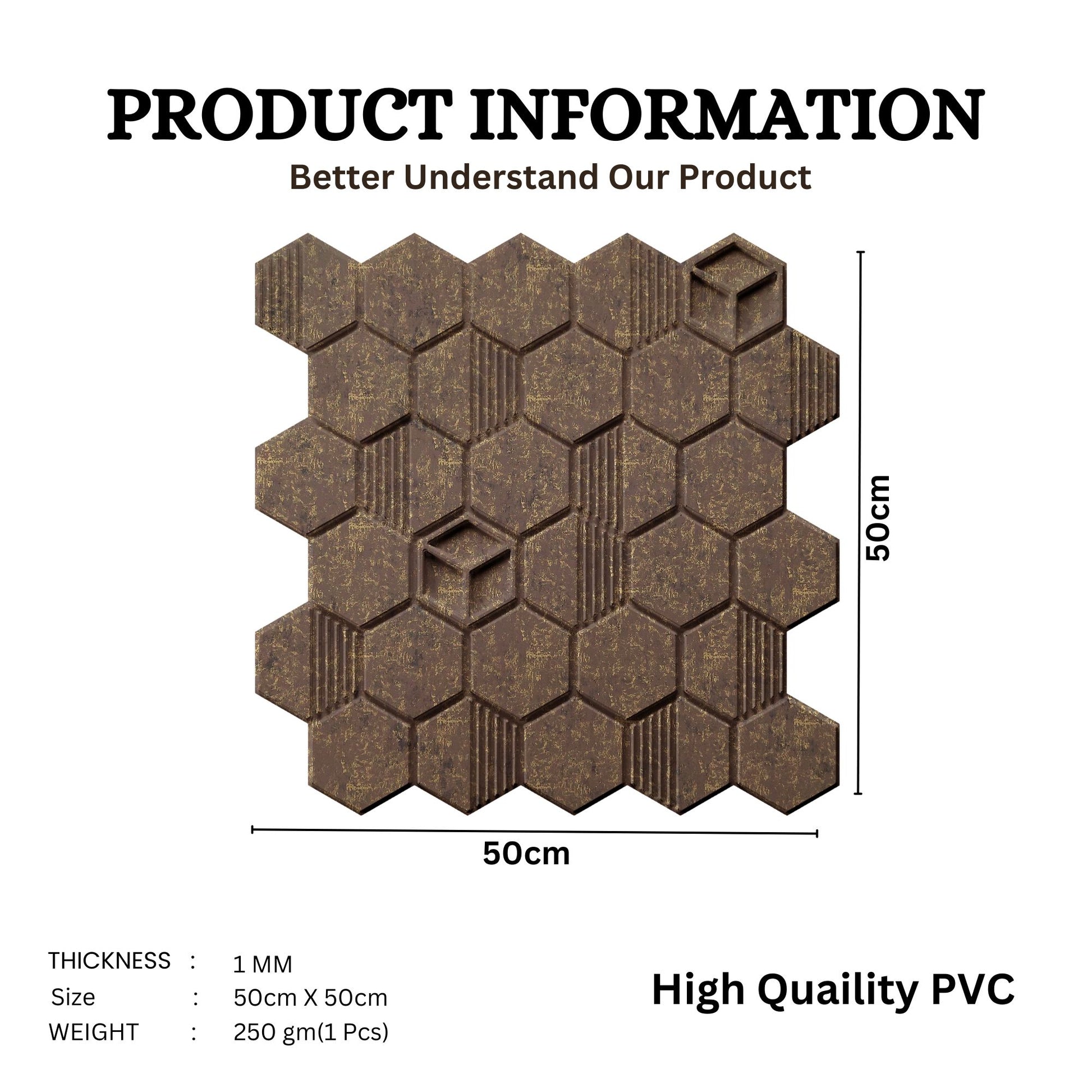 Magnum Brown Self Adhesive Panels Hexagon Design
