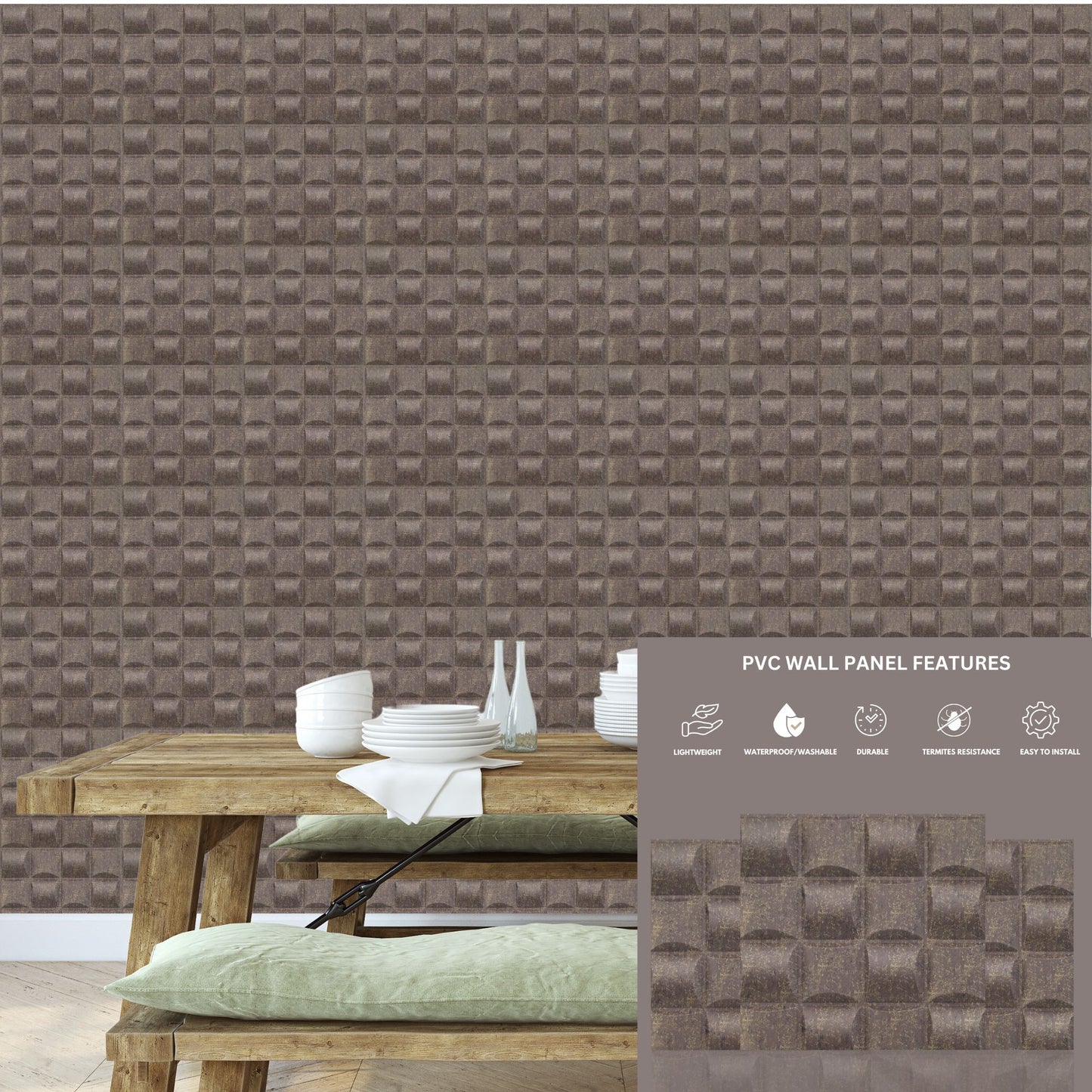Magnum Brown Block Design 3D Wall Panel View-2