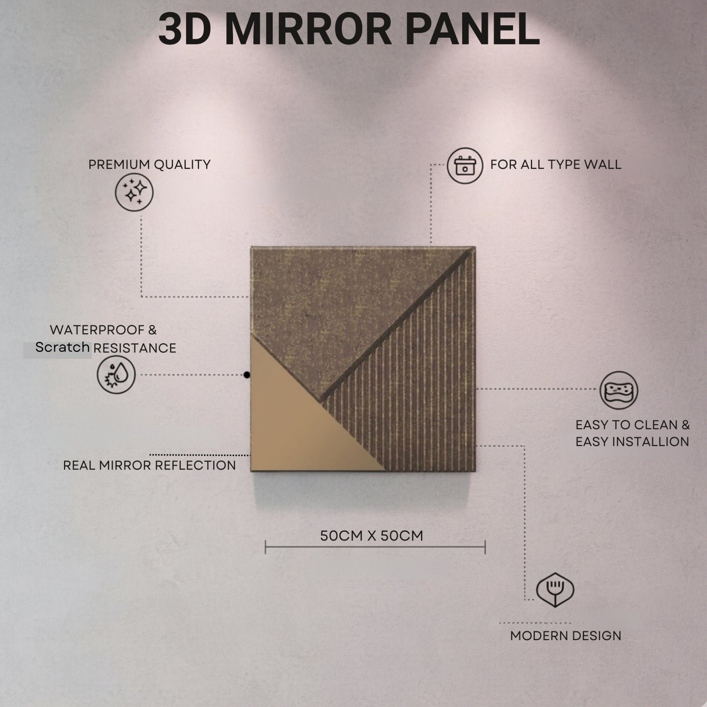 3D Wall Panels for Home Decor PVC Plaina Design 50X50 cm