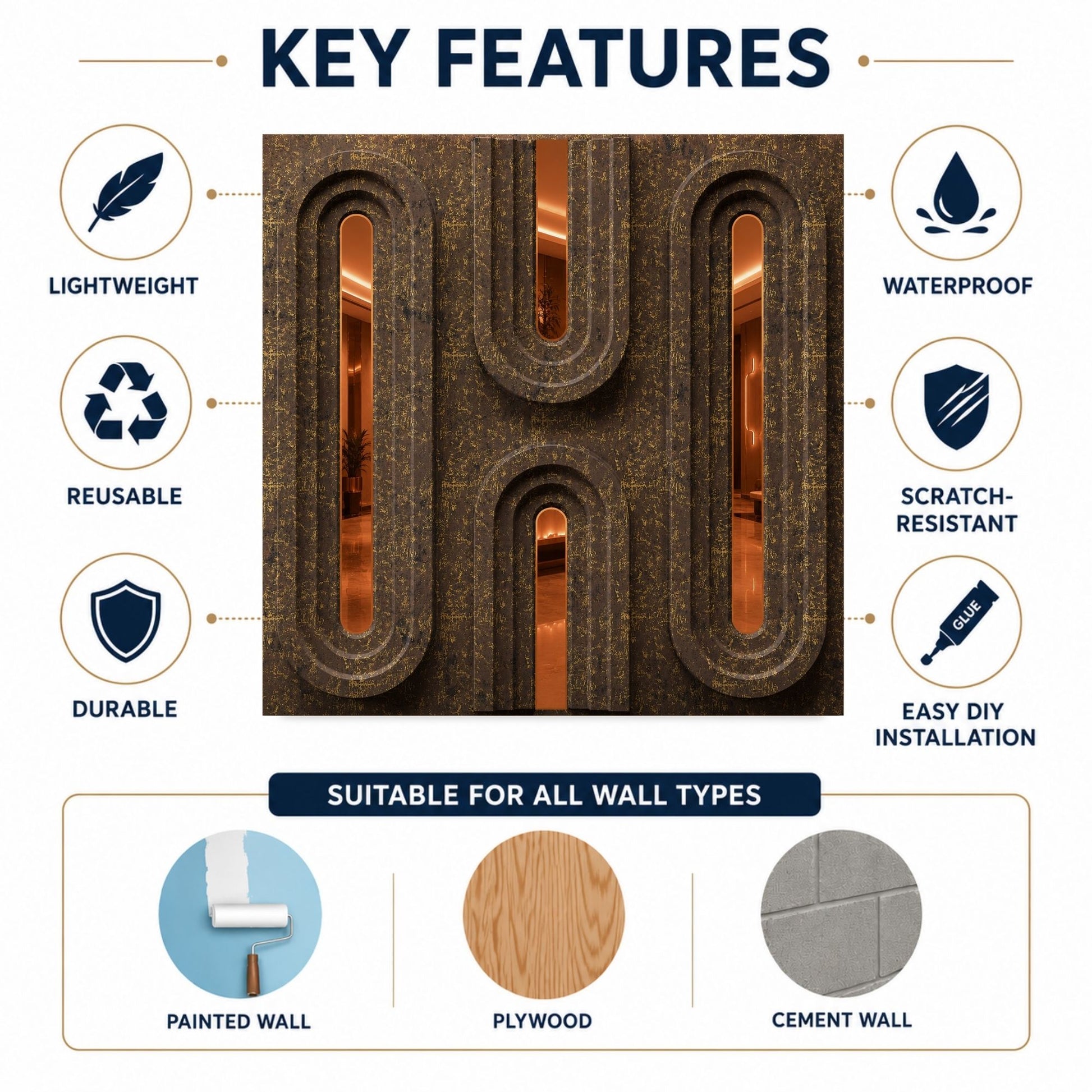 Magnum Brown Copper Acrylic Loops Design 3D Wall Panel-5