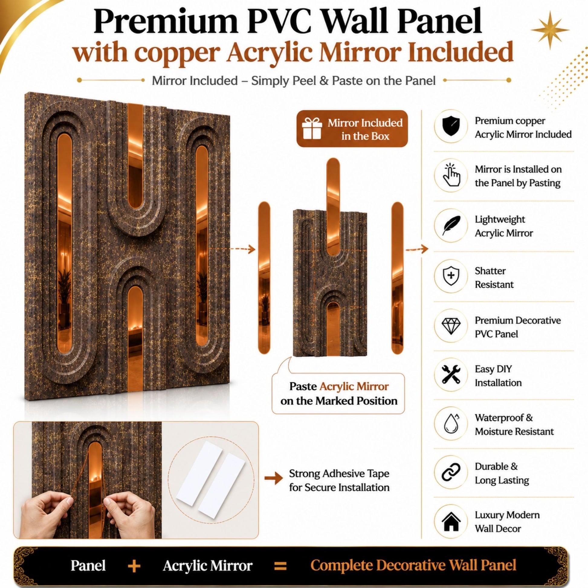 Magnum Brown Copper Acrylic Loops Design 3D Wall Panel-6