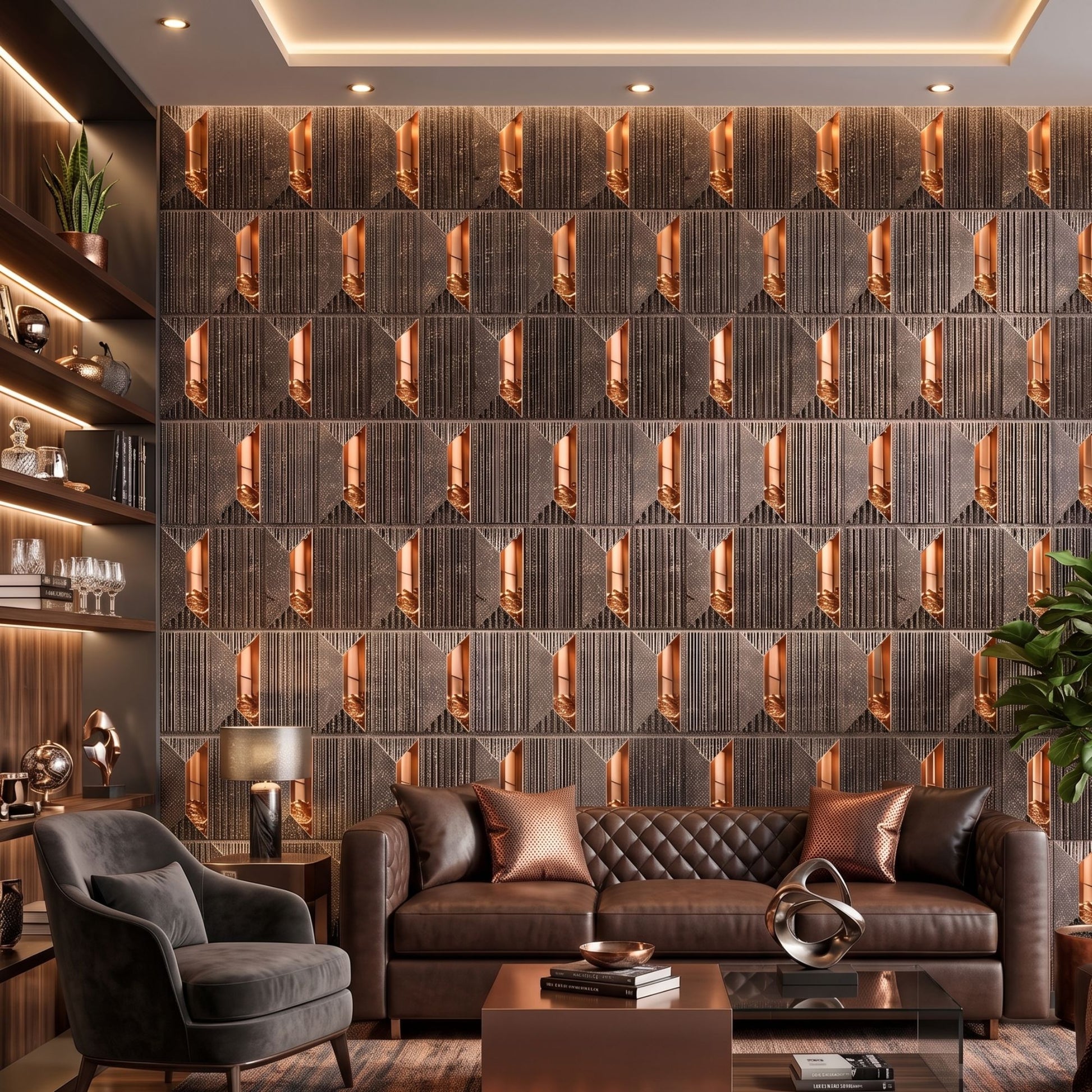 Magnum Brown Gold Artisan Design Acrylic 3D Wall Panel-3