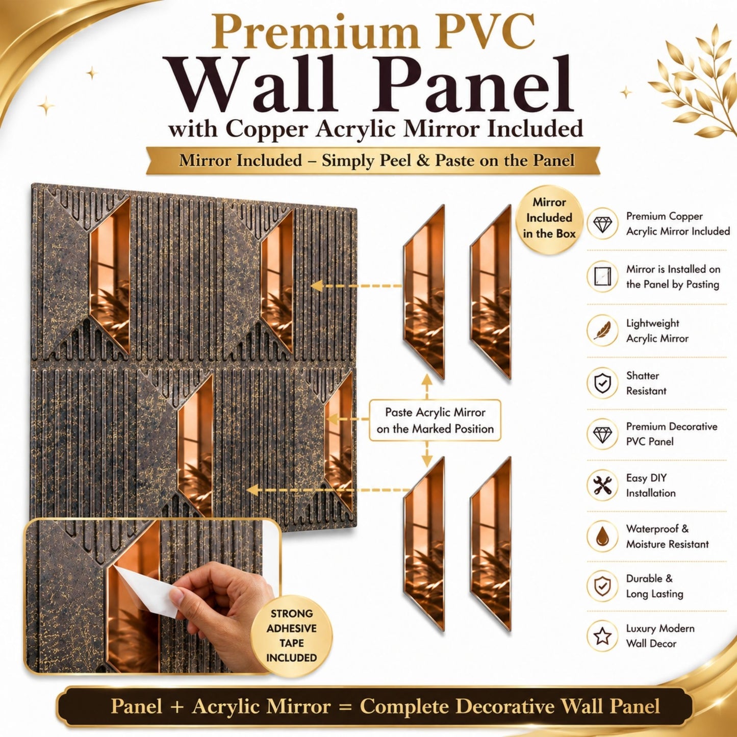 Magnum Brown Gold Artisan Design Acrylic 3D Wall Panel-6