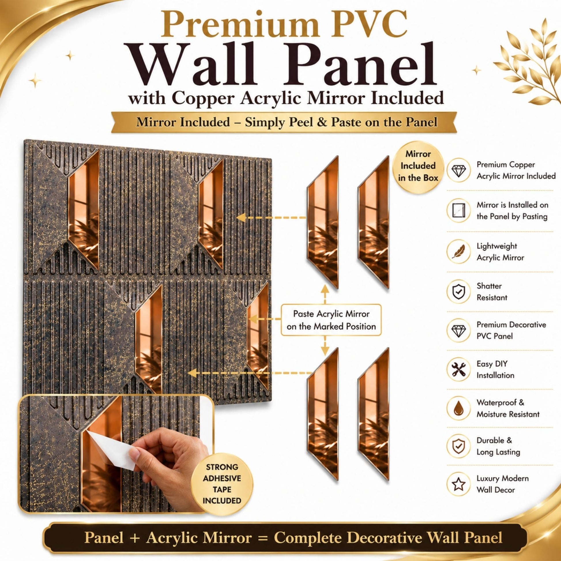 Magnum Brown Gold Artisan Design Acrylic 3D Wall Panel-6