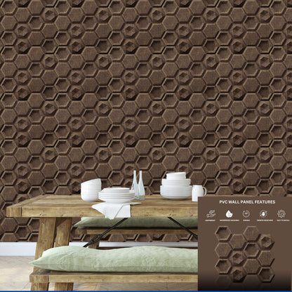 Hagnum Brown 3D Wall Panels Hexagon Design-5001