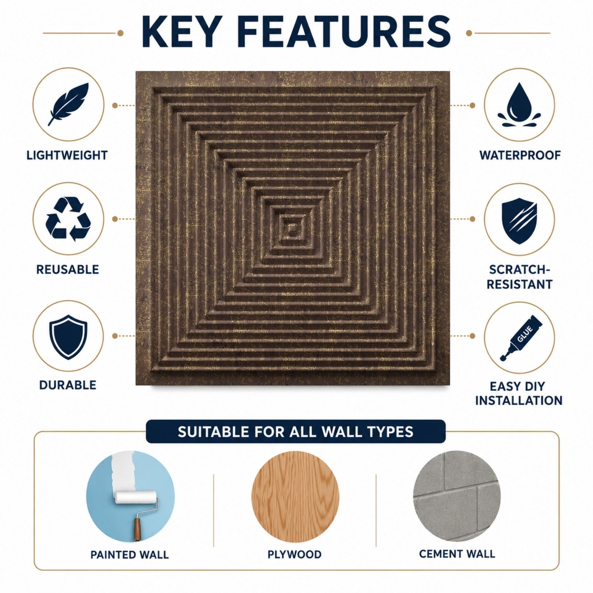 Magnum Brown Pyramid Design 3D Wall Panel-2
