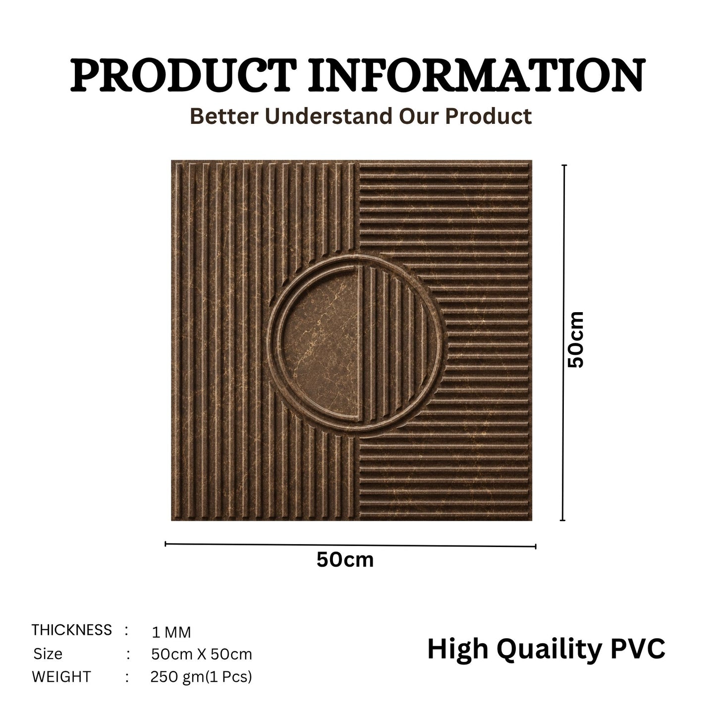 Magnum Brown Self Adhesive PVC wall Panels Fluted Circle Design
