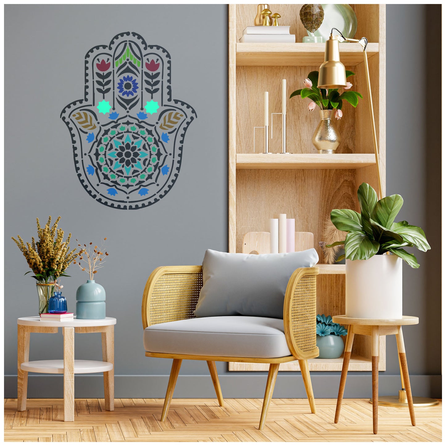 Hamsa Mandala Design Stencil for Wall Painting (KDMD1489)