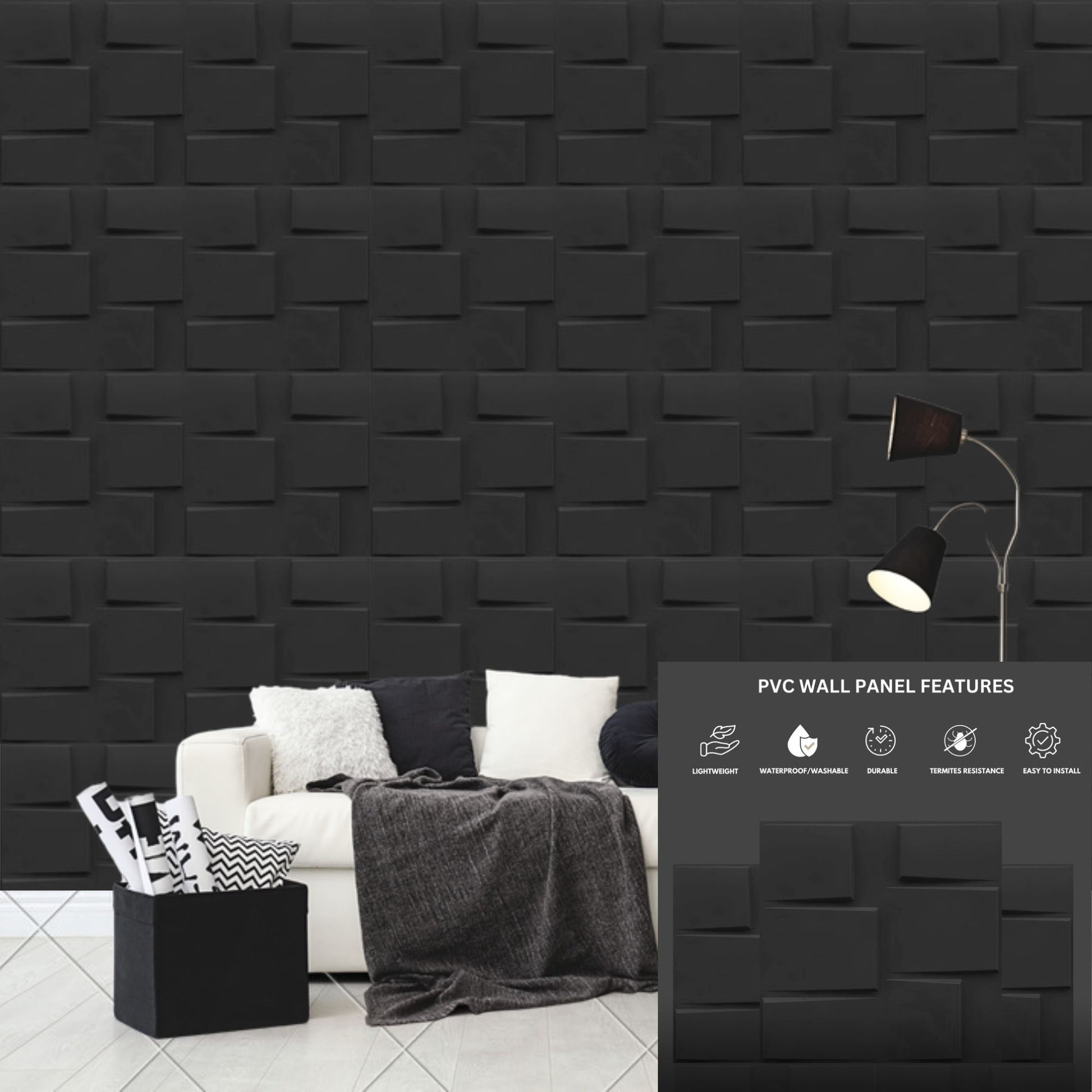 Matt Black Stream Design 3D Wall Panel-2