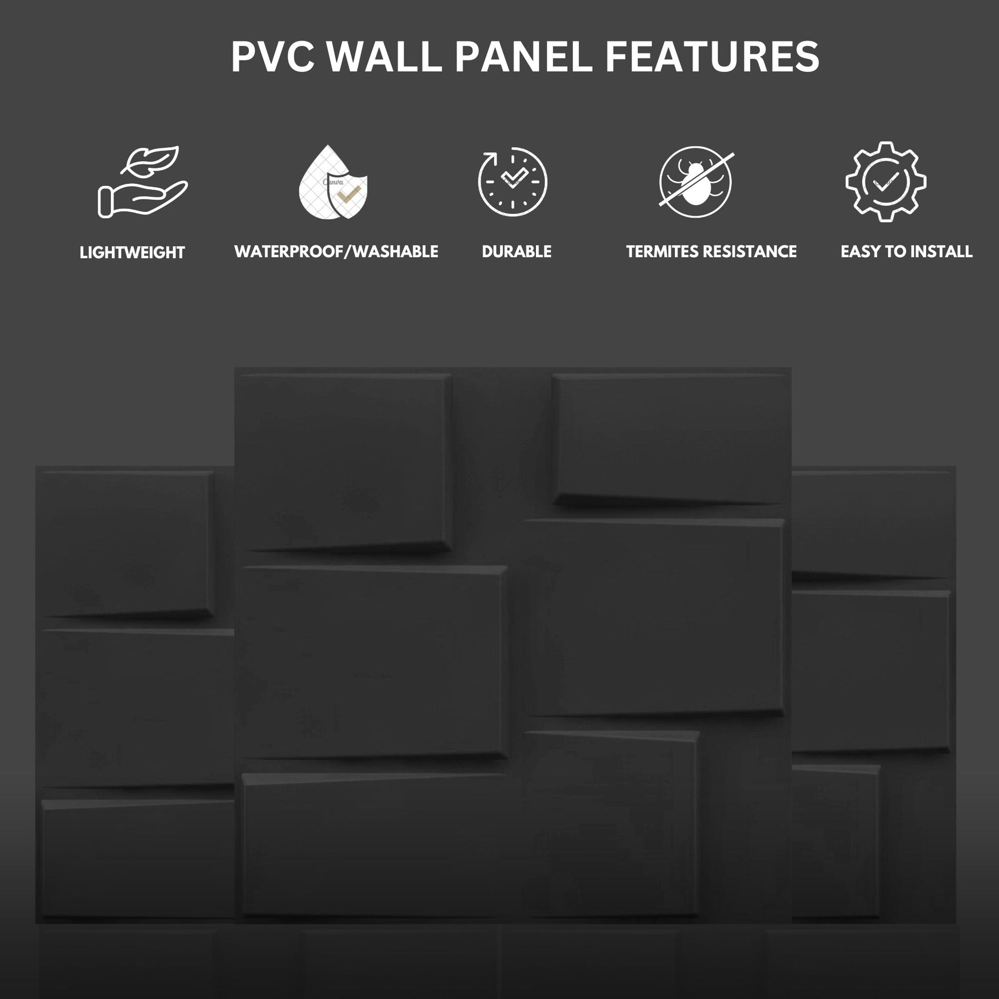 Matt Black Stream Design 3D Wall Panel-3