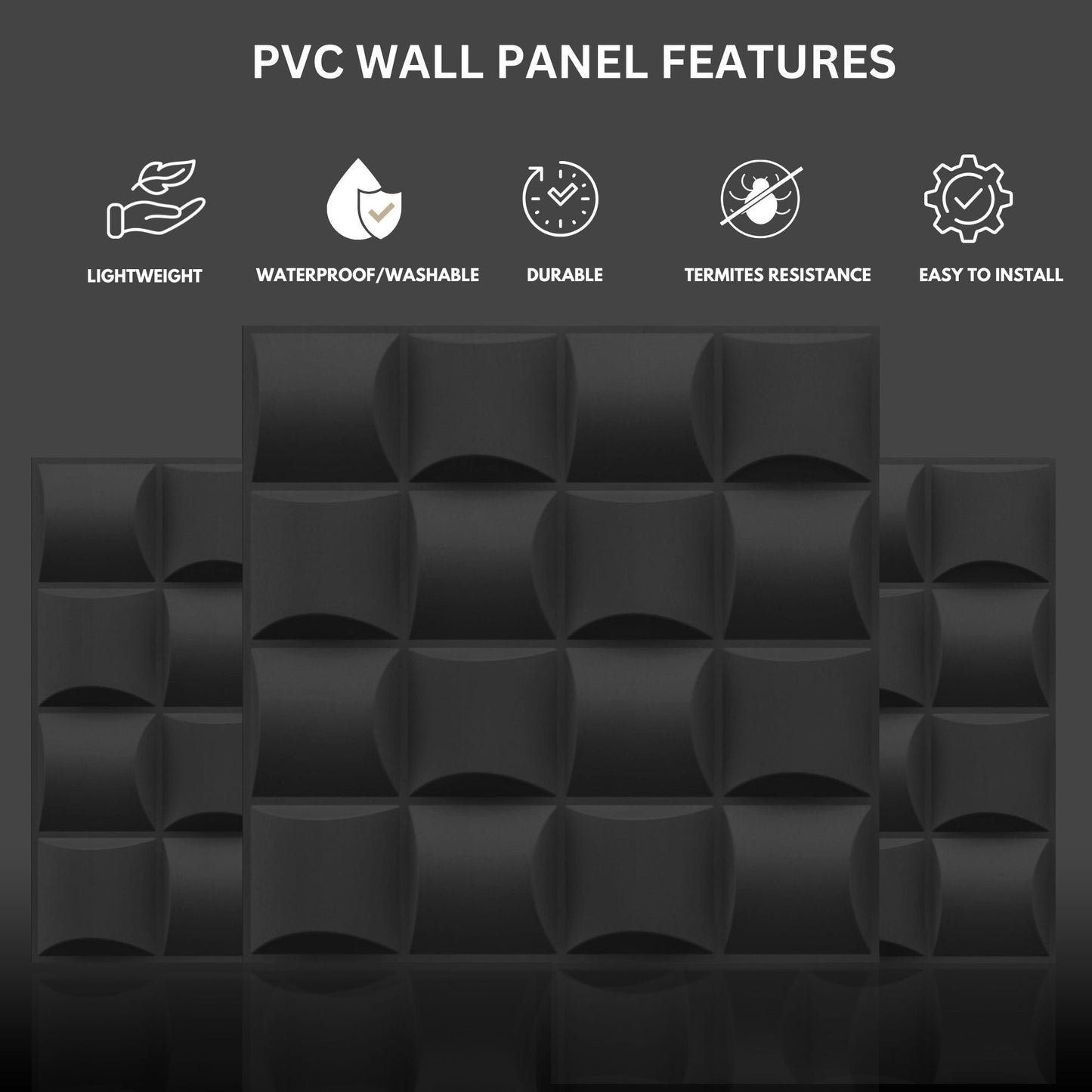 Matt Back Block Design 3D Wall Panel View-2