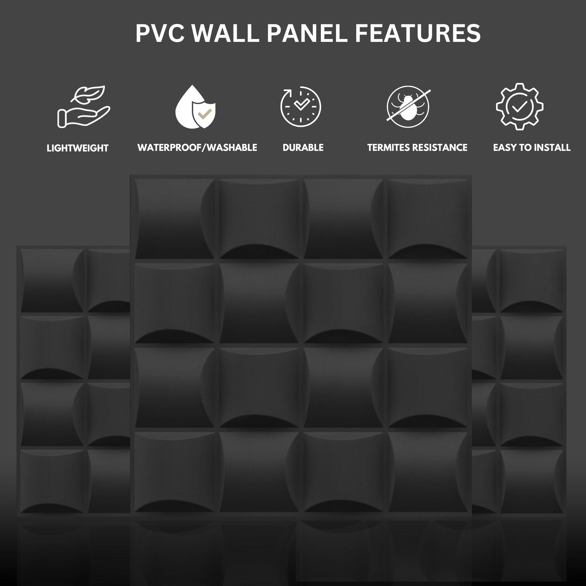 Matt Back Block Design 3D Wall Panel View-2