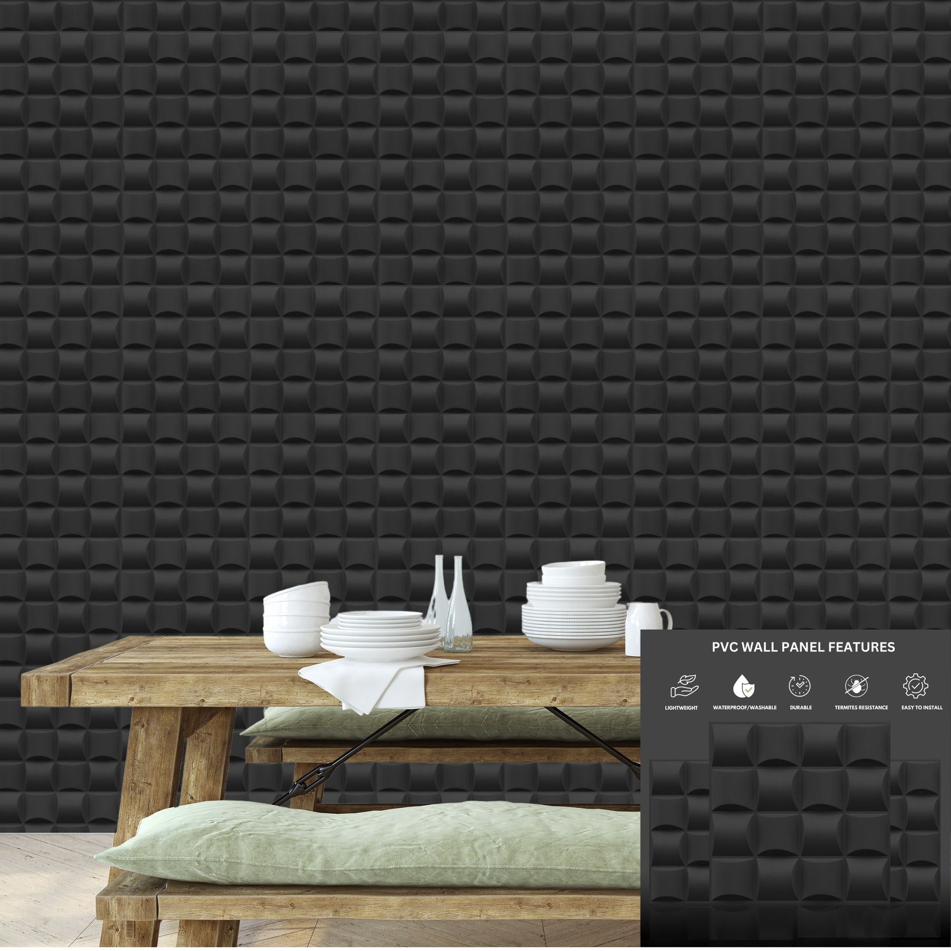 Matt Back Block Design 3D Wall Panel View-1