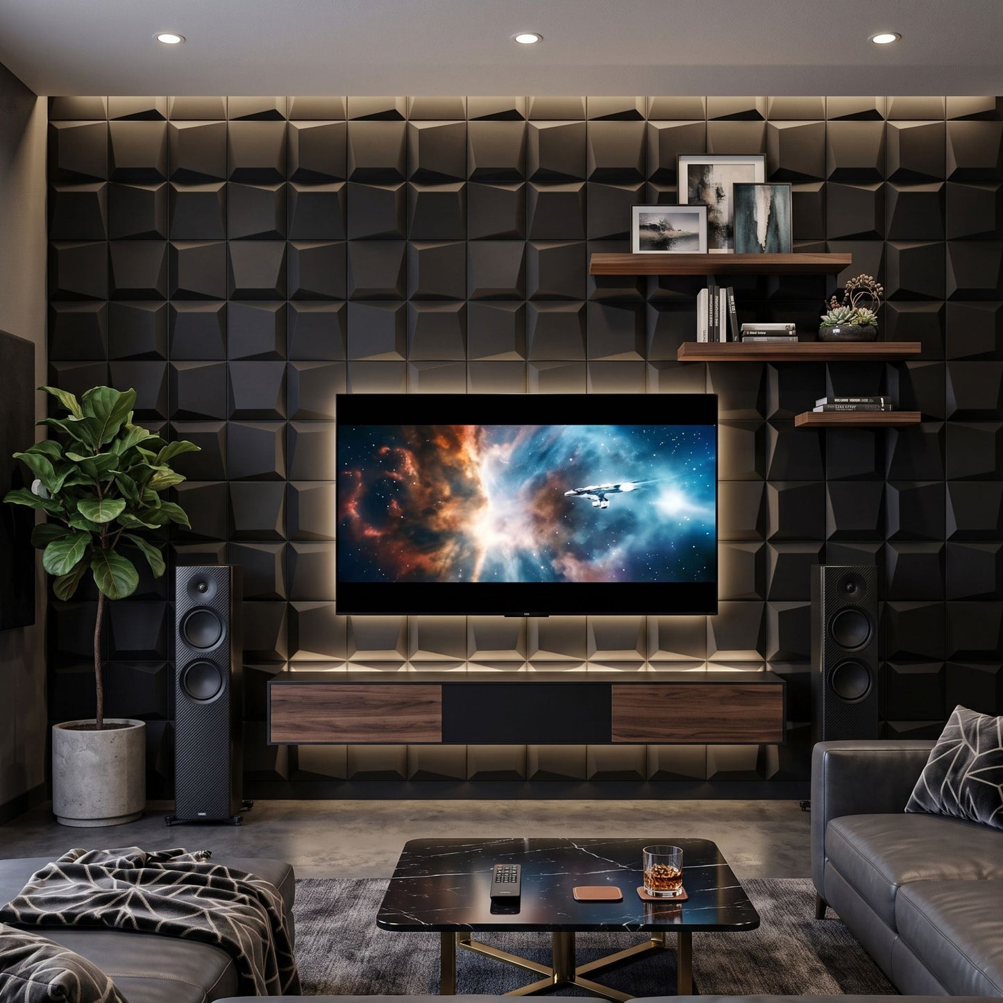 Matt Black 3D Wall Panels Cube Design-1