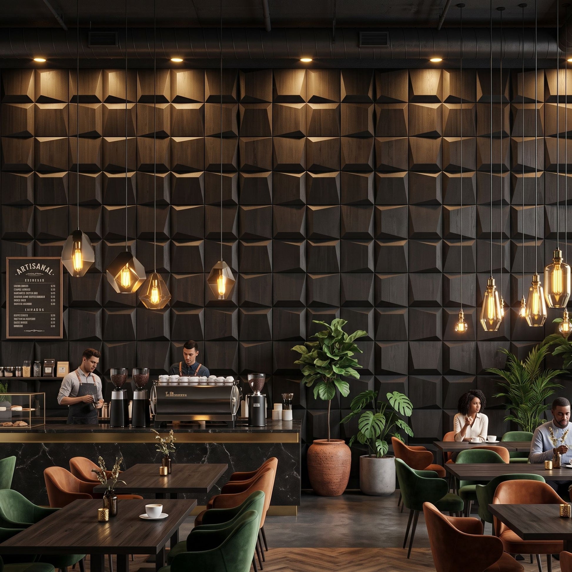 Matt Black 3D Wall Panels Cube Design-2
