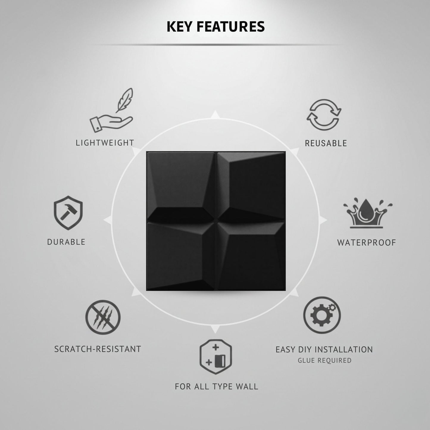 Matt Black 3D Wall Panels Cube Design-3