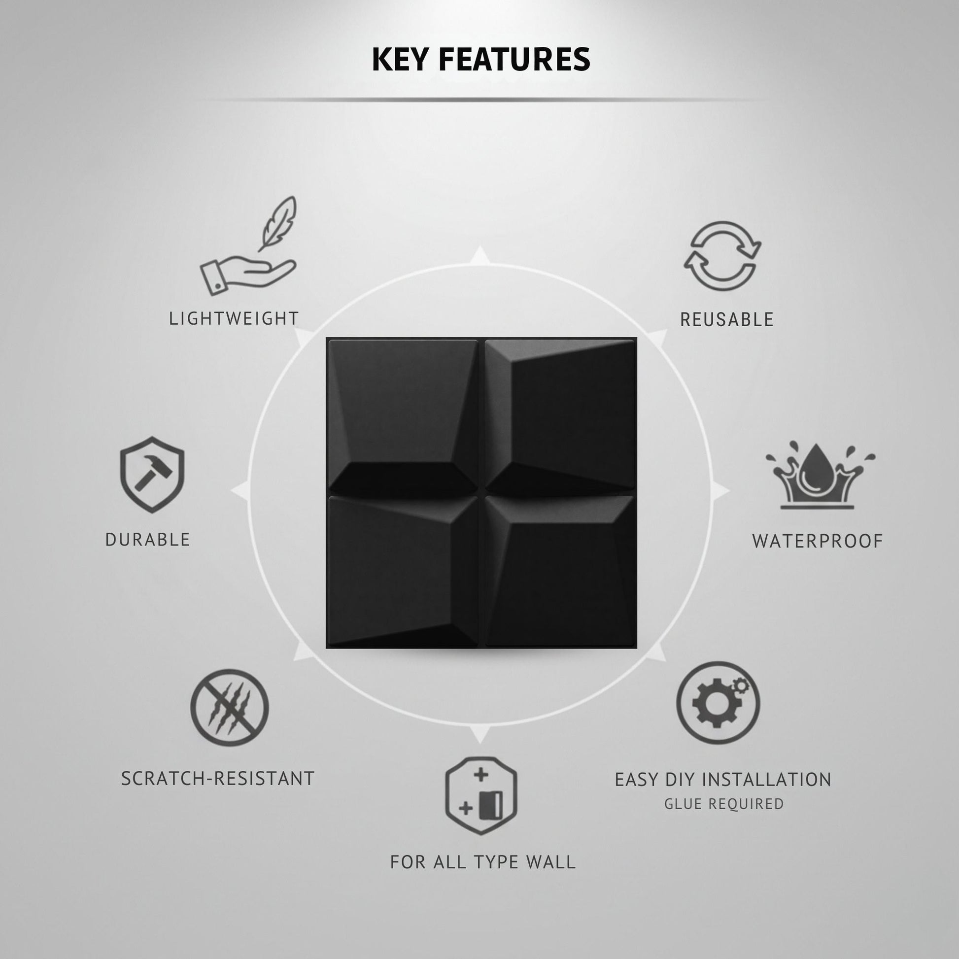 Matt Black 3D Wall Panels Cube Design-3