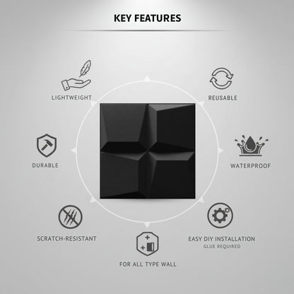 Matt Black 3D Wall Panels Cube Design-3