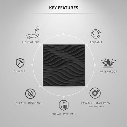 Matt Black 3D Wall Panels Swirl Design front