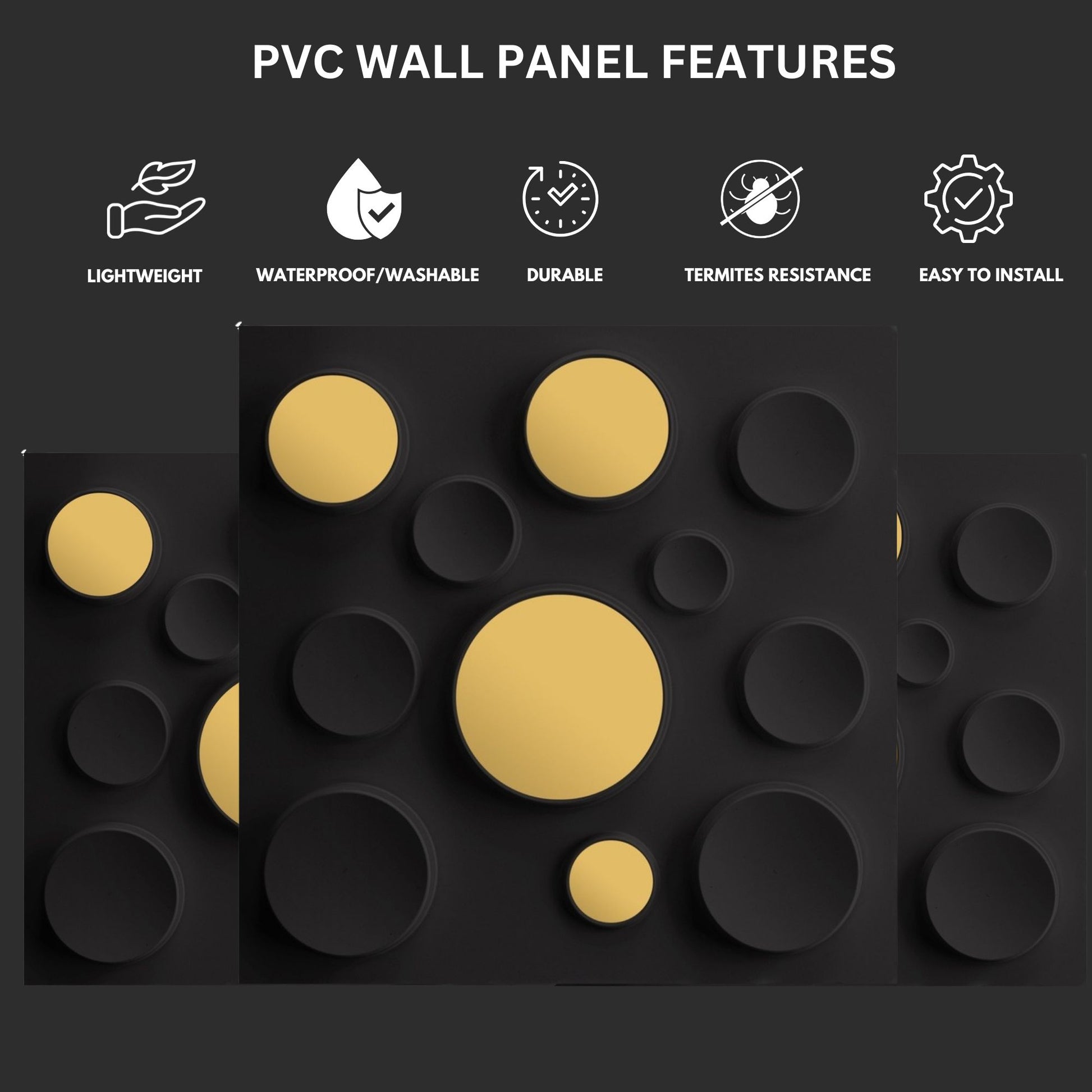 Matt Black Acrylic Moon Design 3D Wall Panel-2