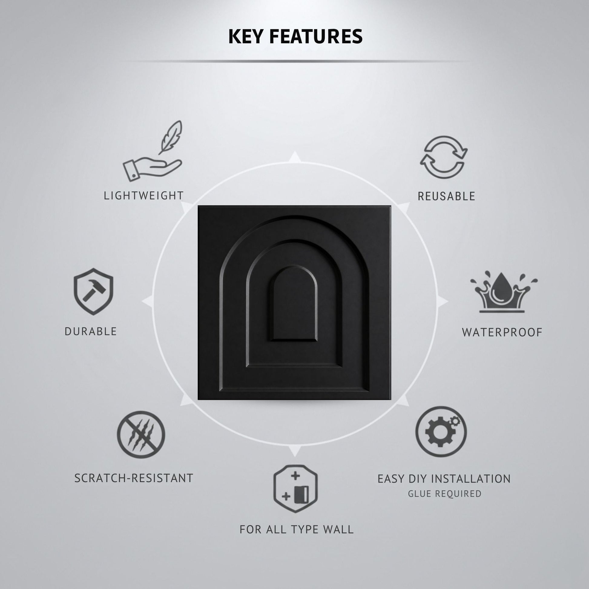 Matt Black Archi Design 3D Wall Panel-3