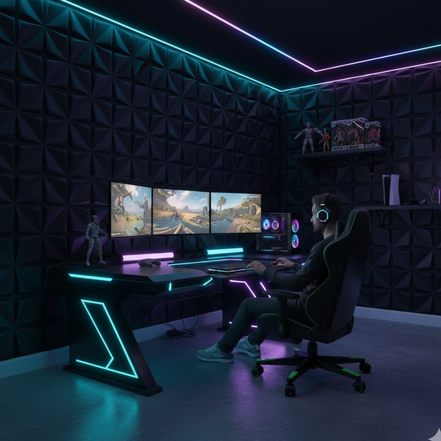 Matt Black Bloom Design 3D Wall Panel View