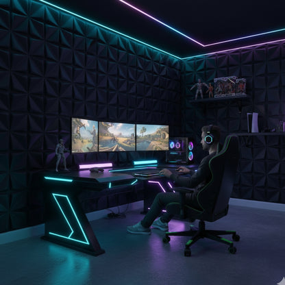 Matt Black Bloom Design 3D Wall Panel View
