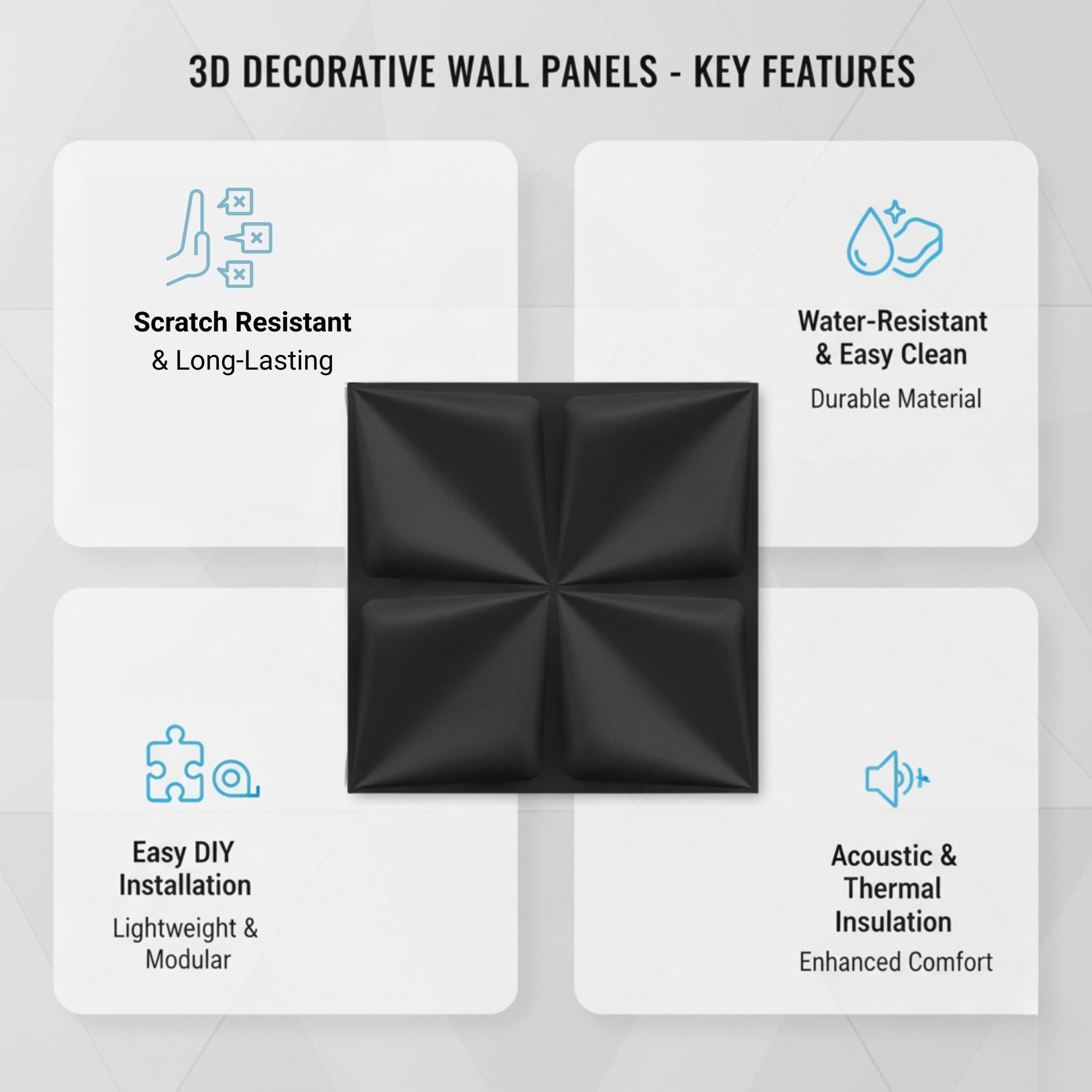 Matt Black Bloom Design 3D Wall Panel View-2