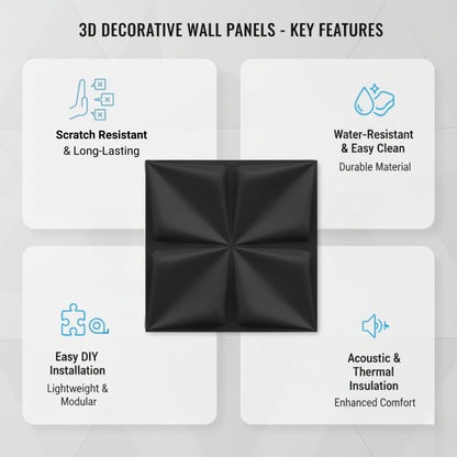 Matt Black Bloom Design 3D Wall Panel View-2